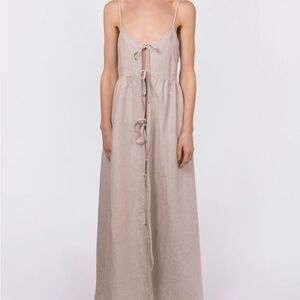 Chic Beige Maxi Dress with Bow Accents